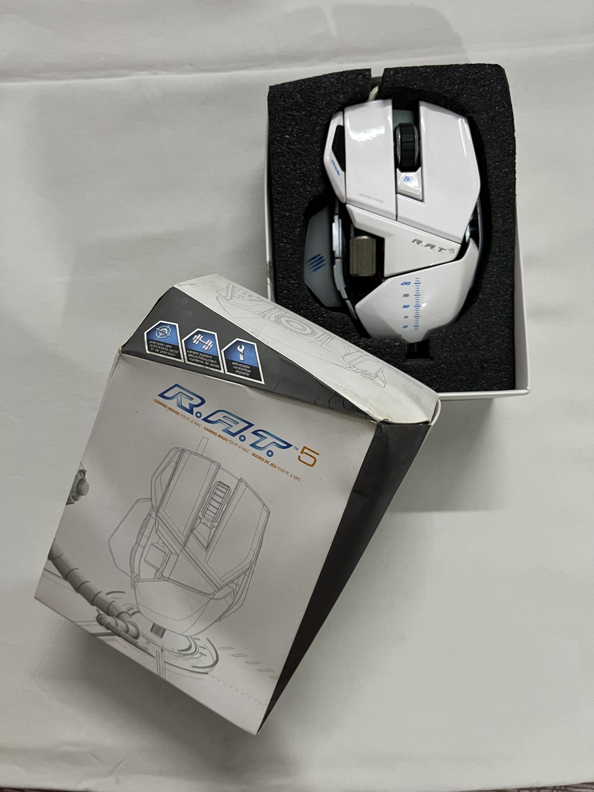 Mad Catz R.A.T. RAT 5 Gaming Laser Mouse for PC & Mac - White - Works - W/B