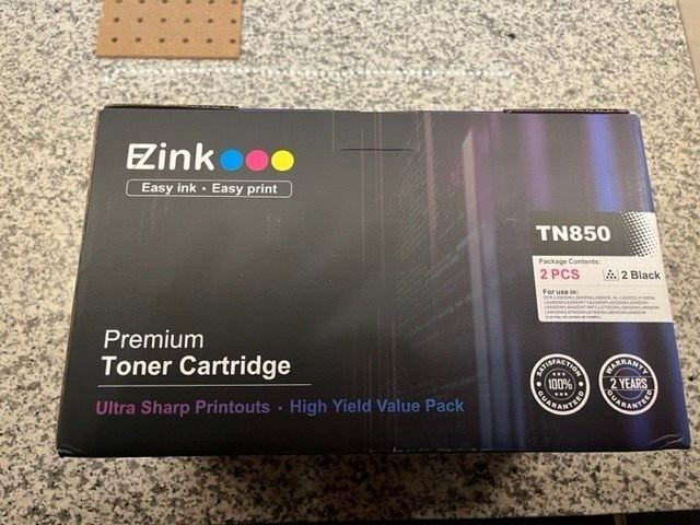 TWO (2) EZink EZ Ink TN850 Black Toner Cartridge NEW In BOX