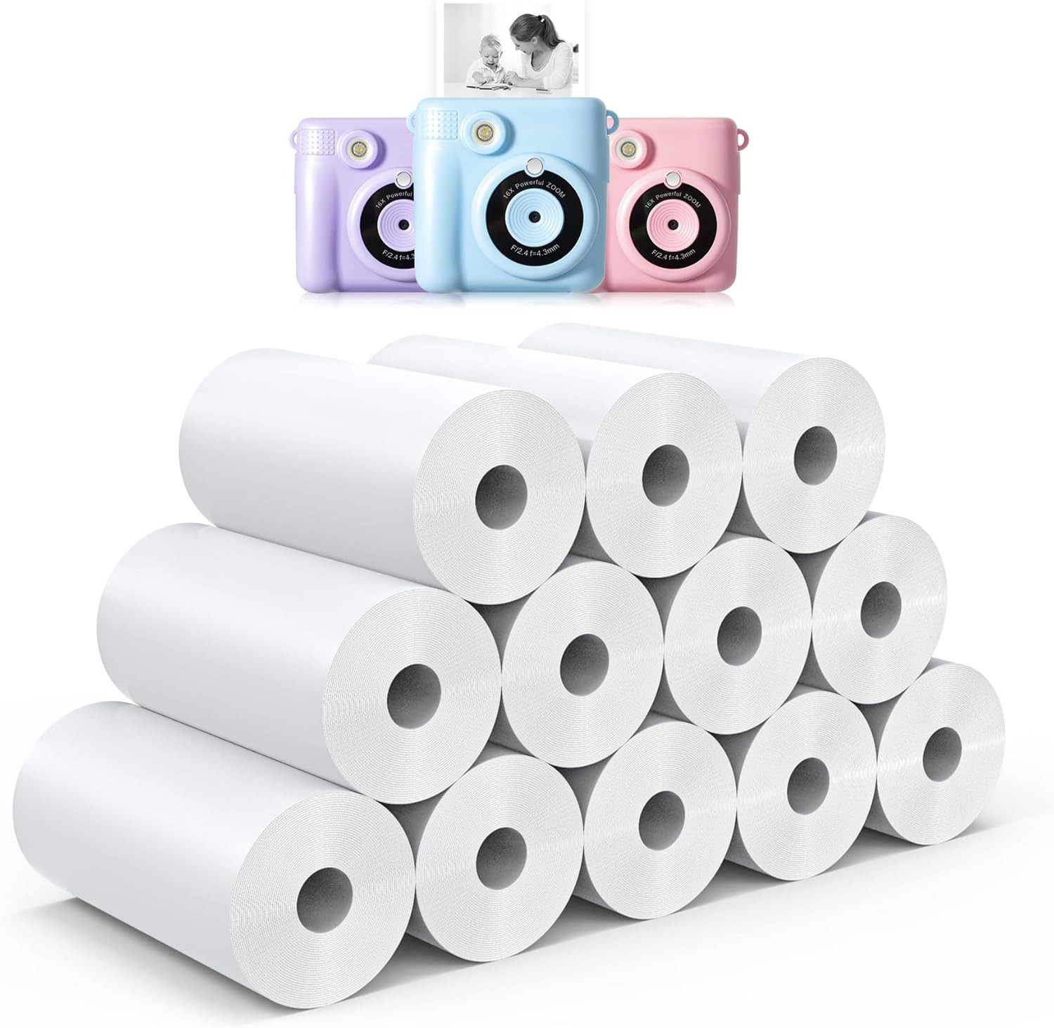 12 Rolls Instant Print Camera for Kids Refill Print Paper -  Thermal Print Paper