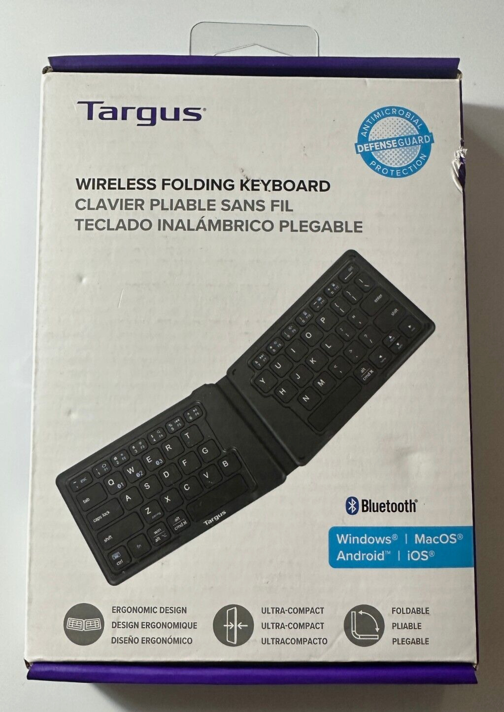 New Targus Ergonomic Foldable Bluetooth Antimicrobial Keyboard Black (AKF003US)