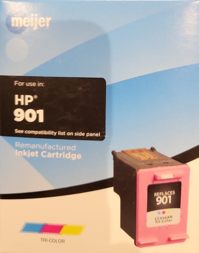 New Sealed Meijer HP901 Tri-Color Remanufactured Ink Cartridge