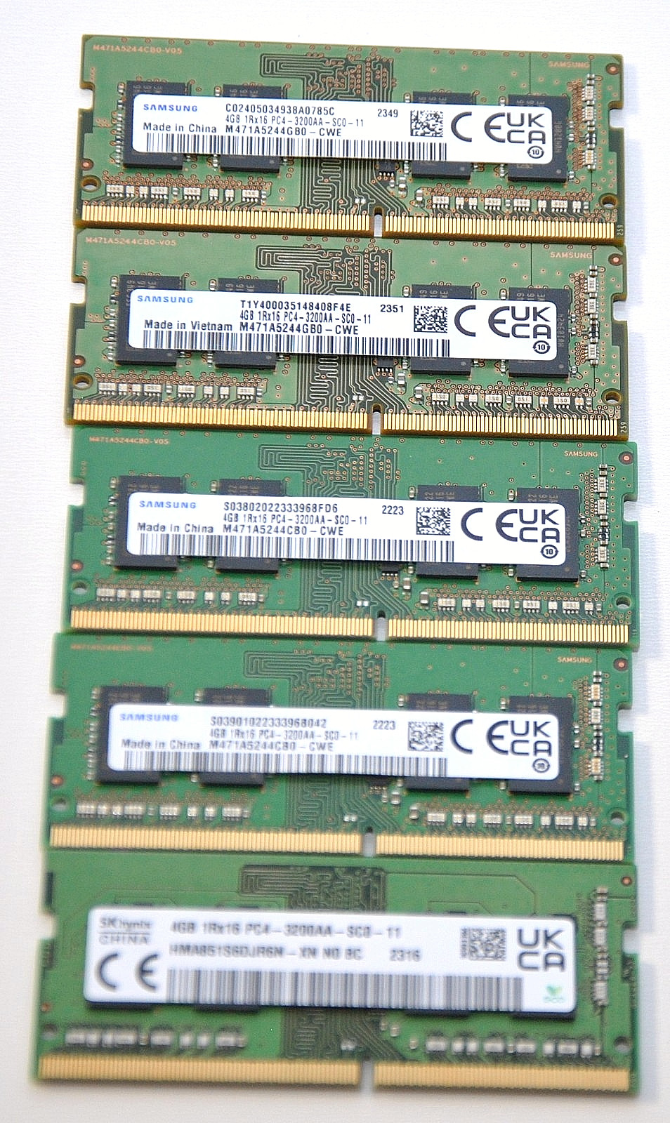 4GB 1RX16 PC4-3200 DDR4 SODIMM LAPTOP MEMORY MAYOR BRANDS (SET OF 5)