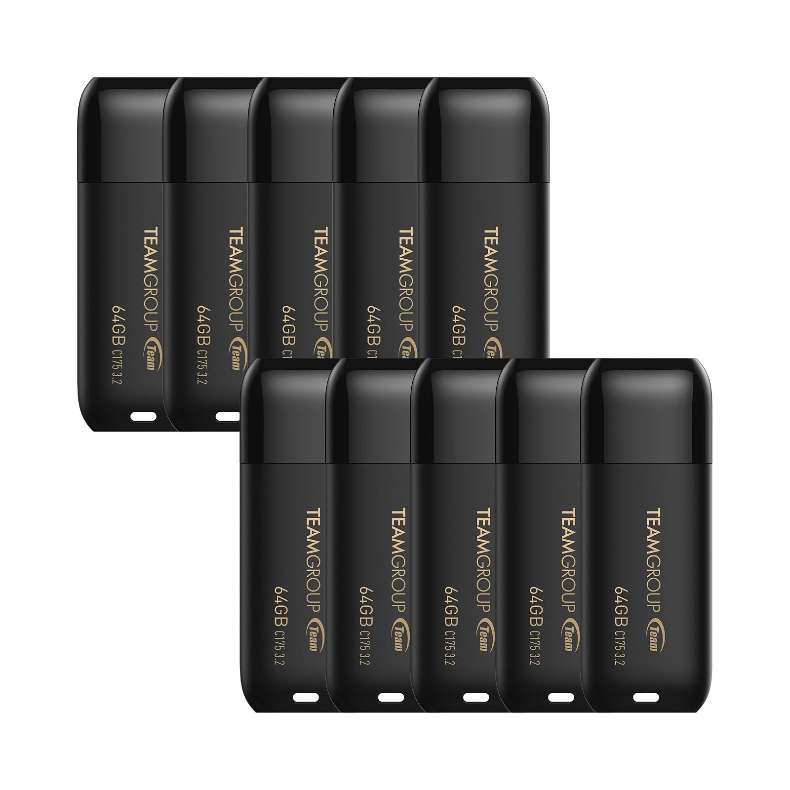 TEAMGROUP 64GB USB 3.2 Flash Drive 10 Pack Matte Black C175 100MB/s