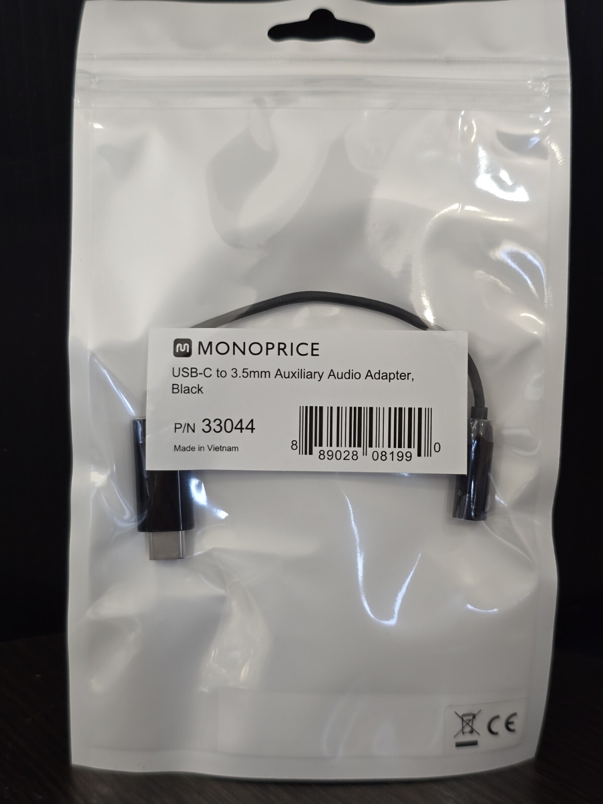 Monoprice USB-C to 3.5mm Audio Auxiliary Adapter - Black For Androids, LG, HTC