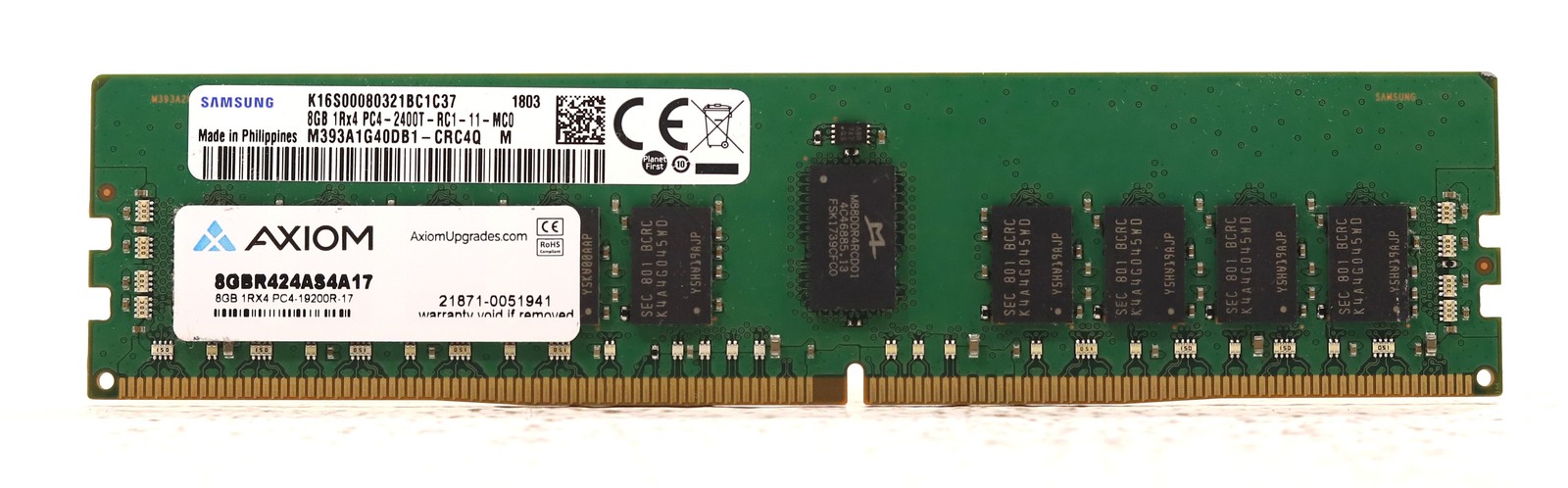 Samsung 8GB 1Rx4 PC4-2400T-RC1-11-MC0 ECC REG Server Memory M393A1G40DB1-CRC4Q