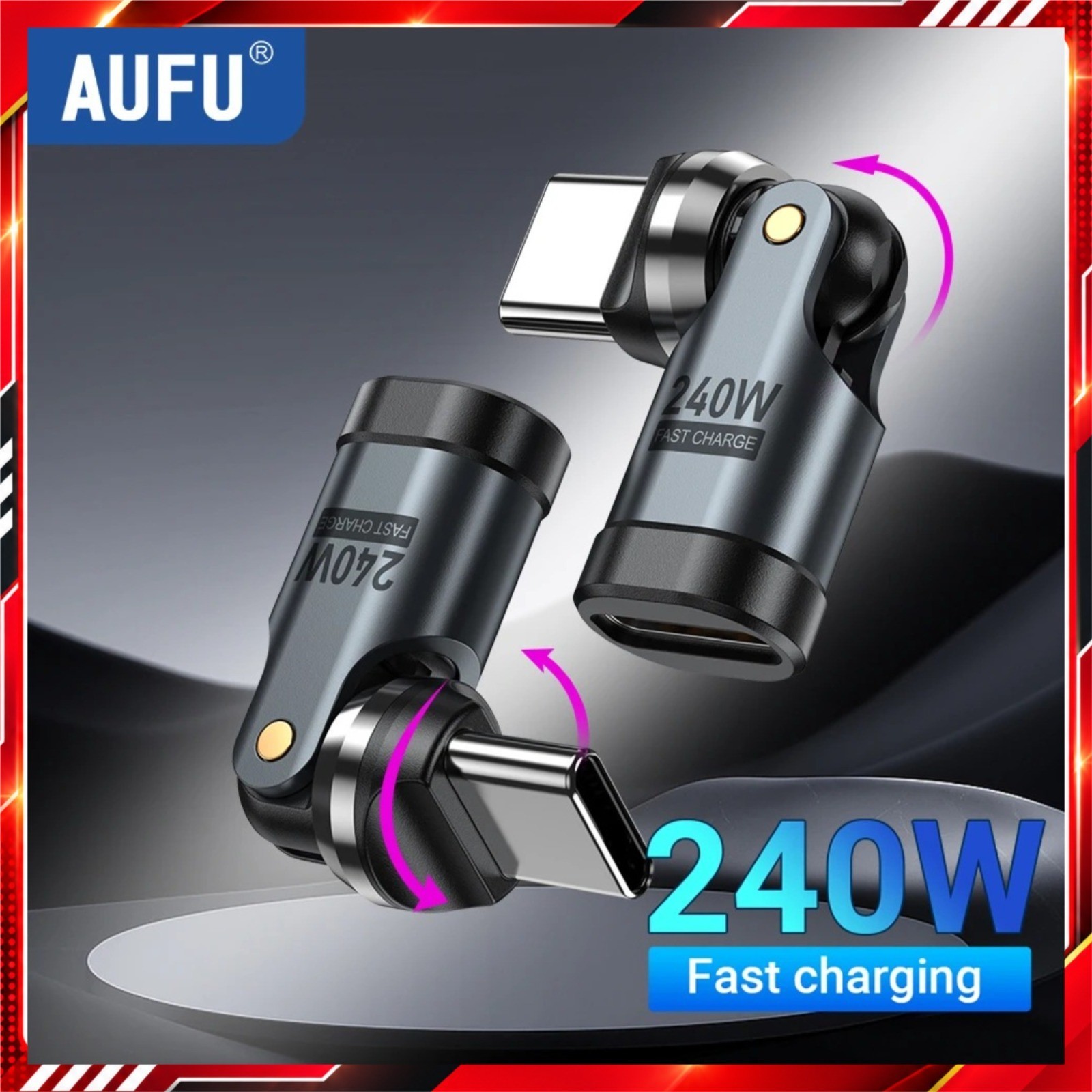 AUFU 240W USB C to USB C OTG Adapter 540° Rotation 5A Fast Charge Converter