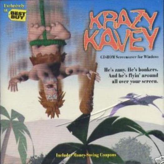 Krazy Kavey PC CD funny jurassic screensaver bungey jumping caveman wallpaper +