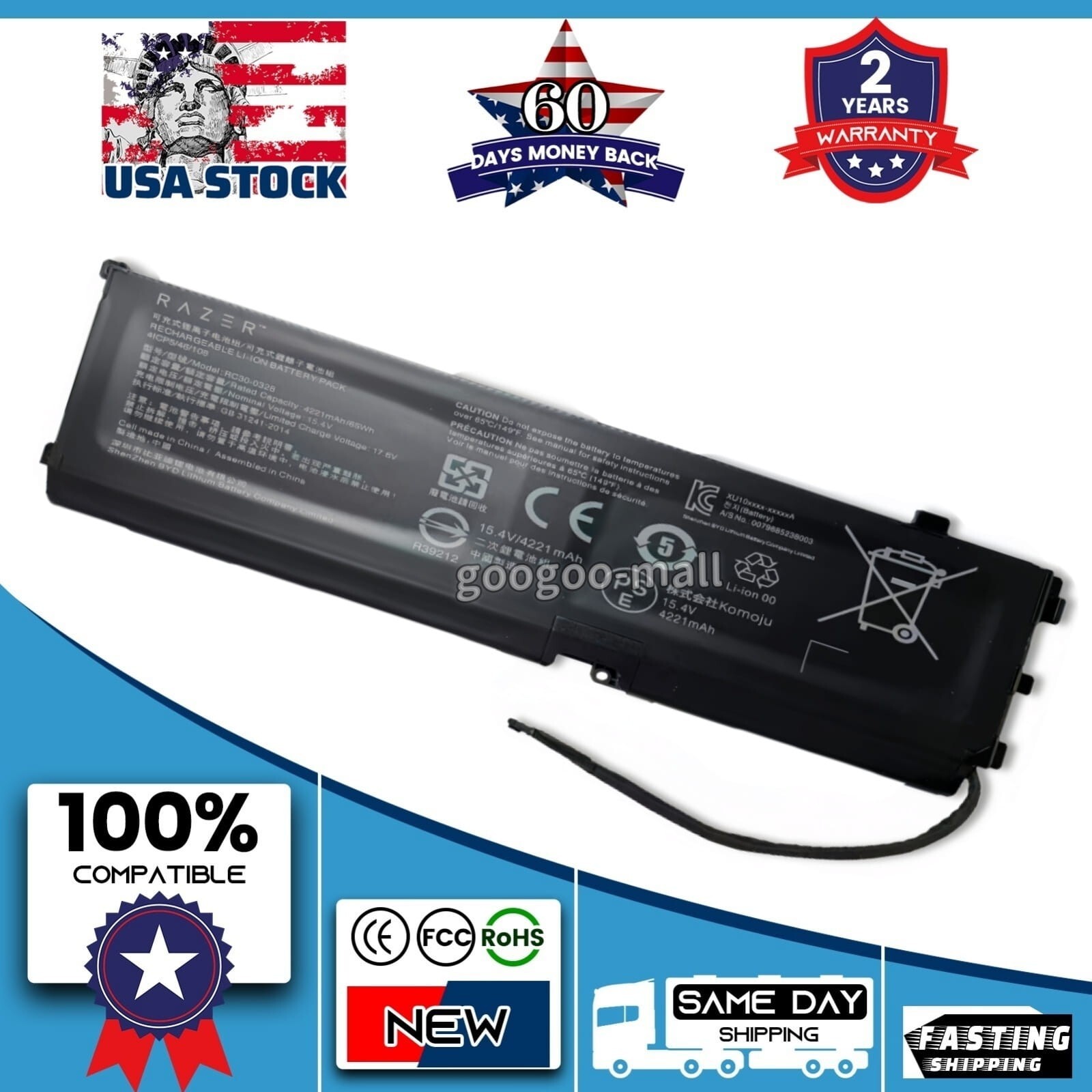 New Genuine RC30-0328 RZ09-03287 Battery for Razer Blade 15 Base 2020 2021 65WH
