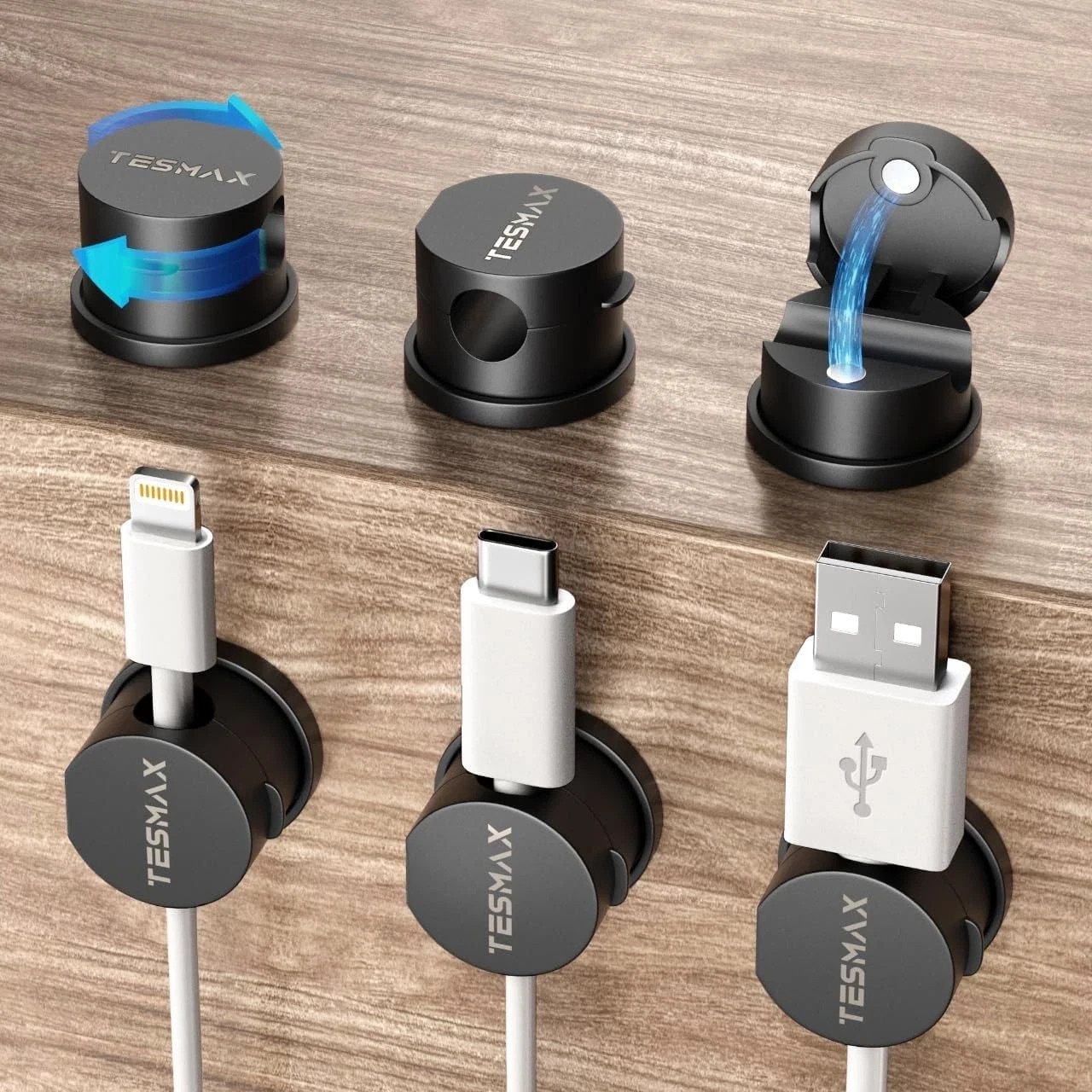 Magnetic Cord Holder 360°Rotation Cord Organizer, 6Pack Cable Clips [1s Lock] A