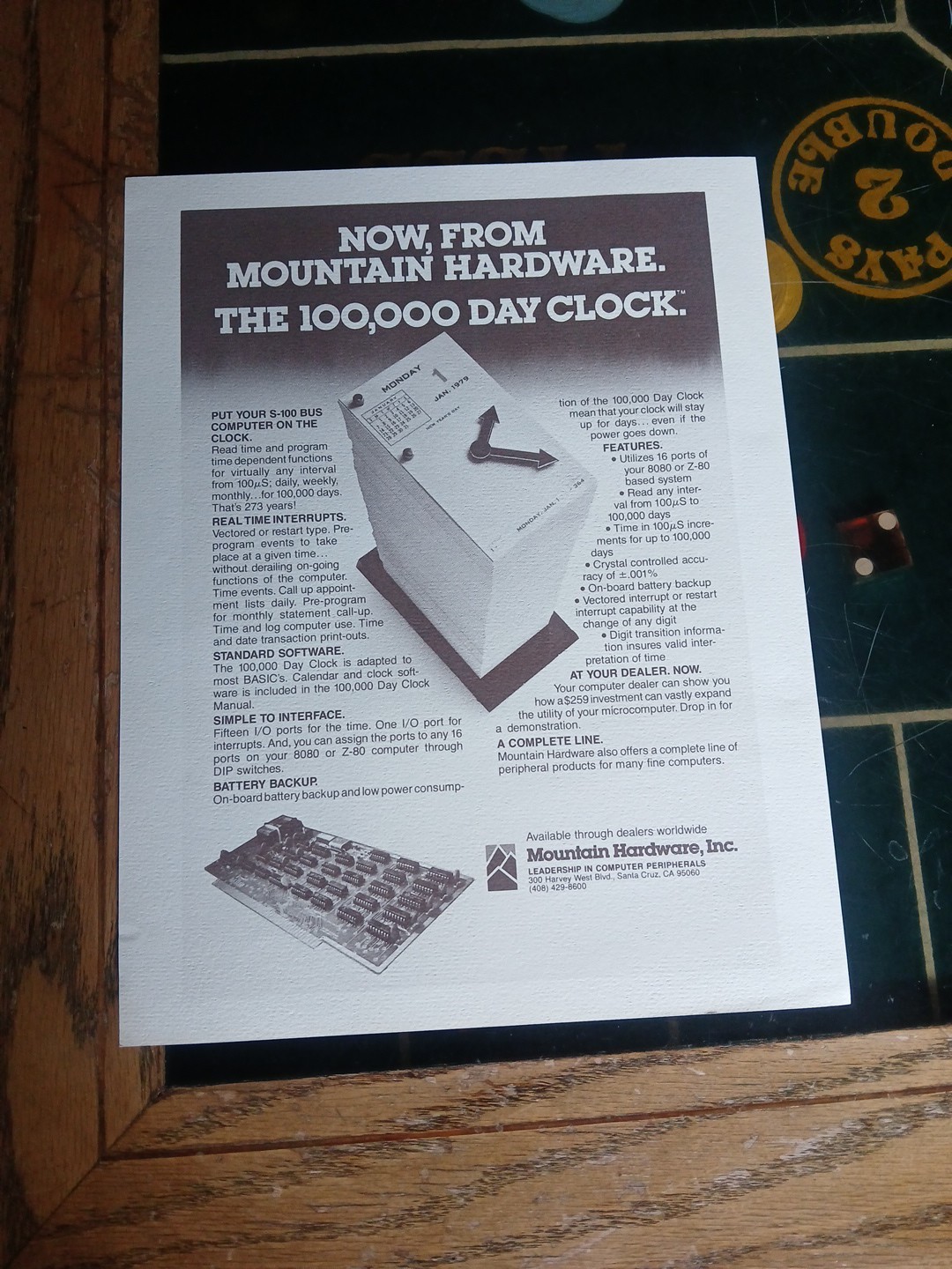 Vintage 1 Page Brochure Mountain Hardware THE 100,000 DAY CLOCK