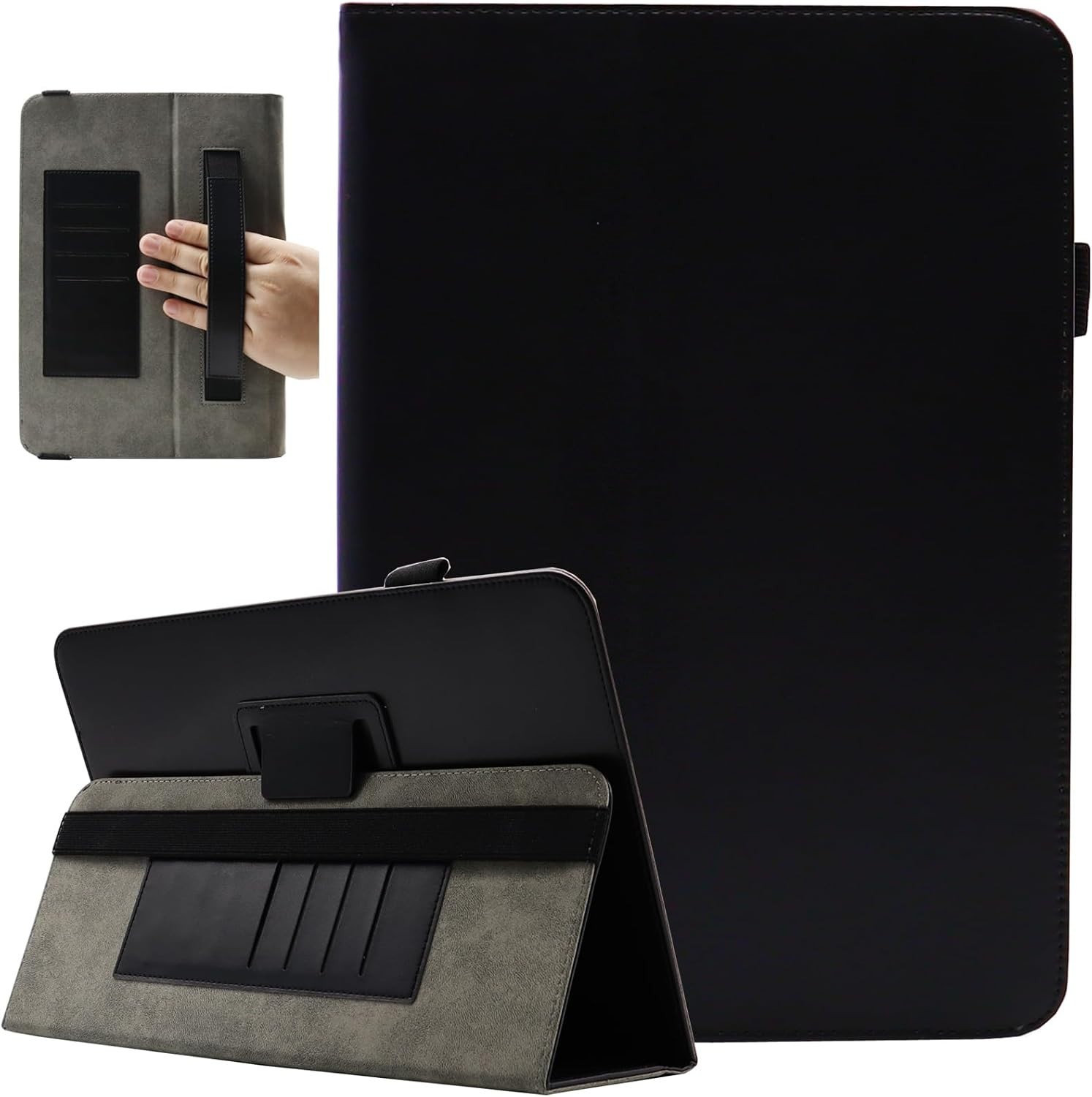Protective Folio Stand Case for 7-8 Inch Tablets - Includes Hand Strap & Card Sl