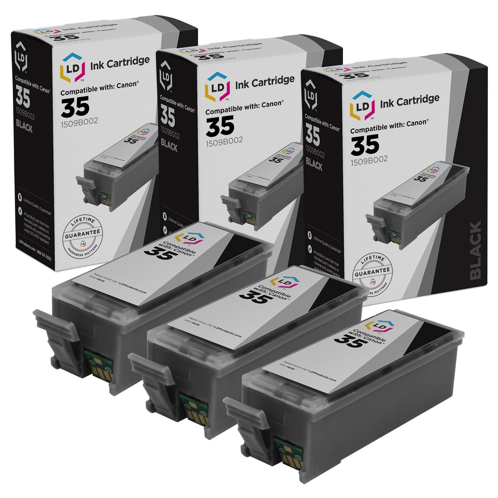 LD Compatible Canon PGI-35 Set of 3 Black Inkjet Cartridges IP100 Printer