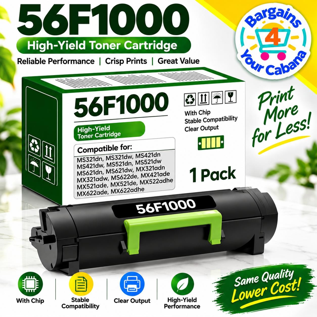 56F1000 Black Toner Cartridge with Chip 6000 Page MS521