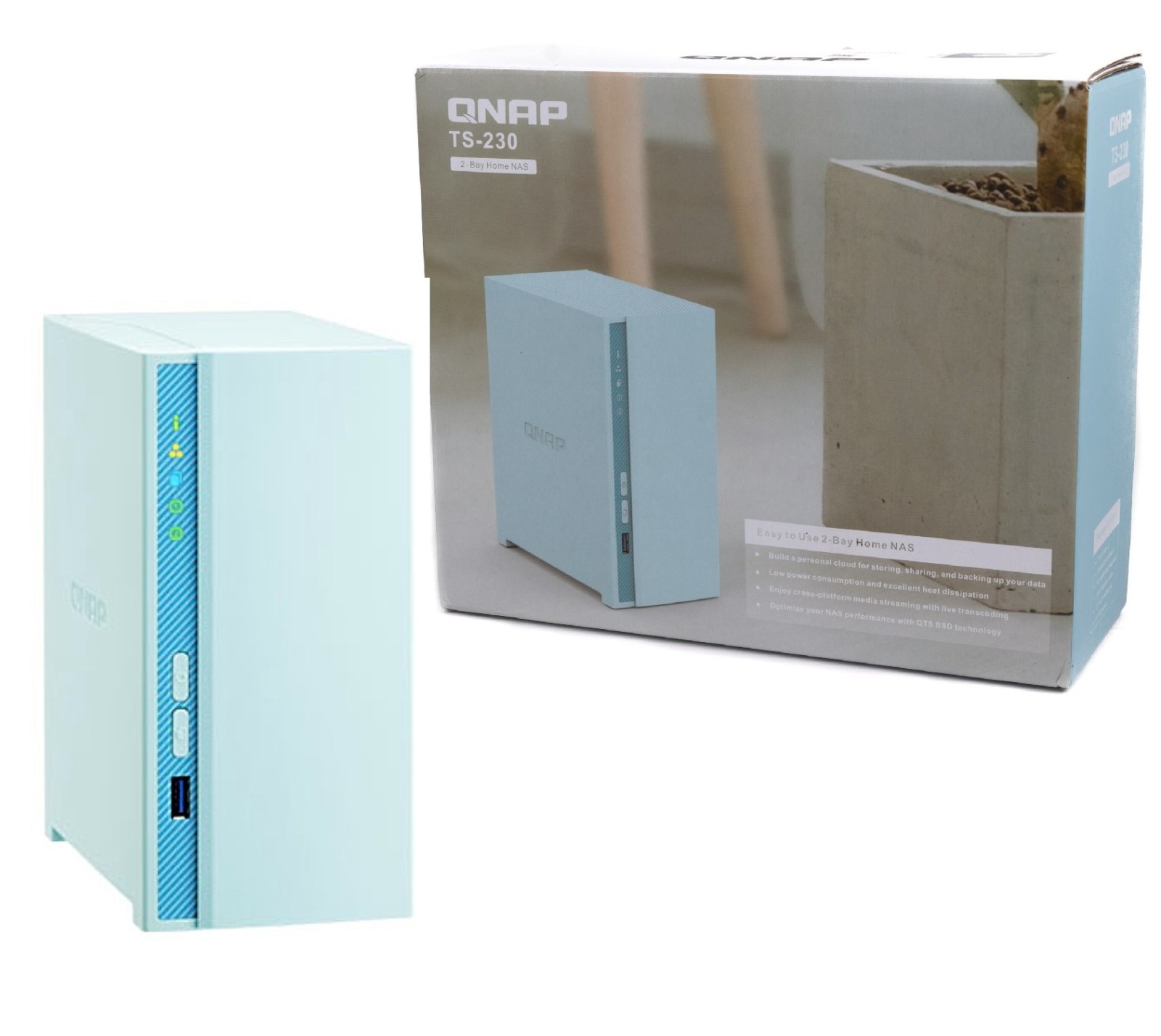 QNAP (TS-230) 2-Bay NAS 3.5" HDD /2.5" SATA SSD/4-Core CPU/2GB DDR4/3x USB/ LAN