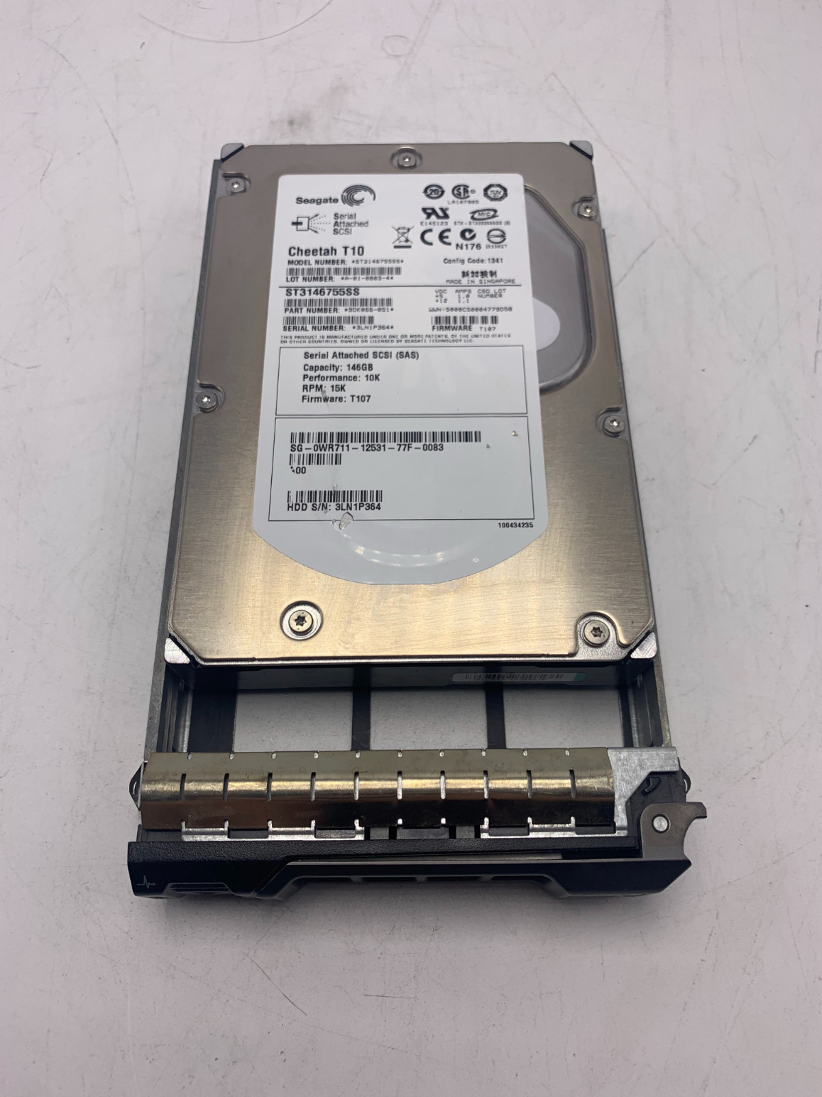 ***Torn Label*** Dell WR711 146GB 10K SAS 3.5" Hard Drive