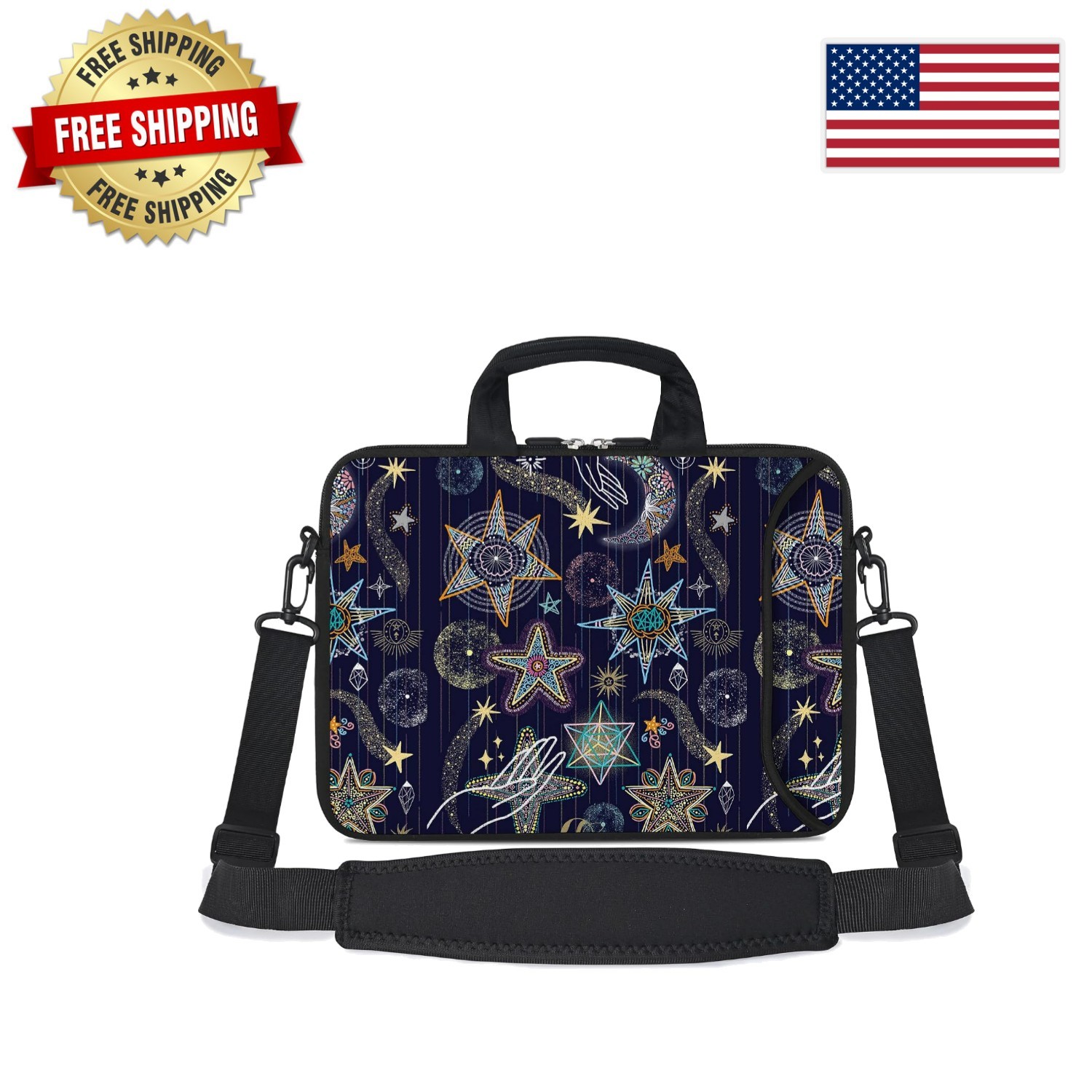 Stylish Neoprene Laptop Shoulder Bag for 14-15.6 Inch Laptops - Stars Design
