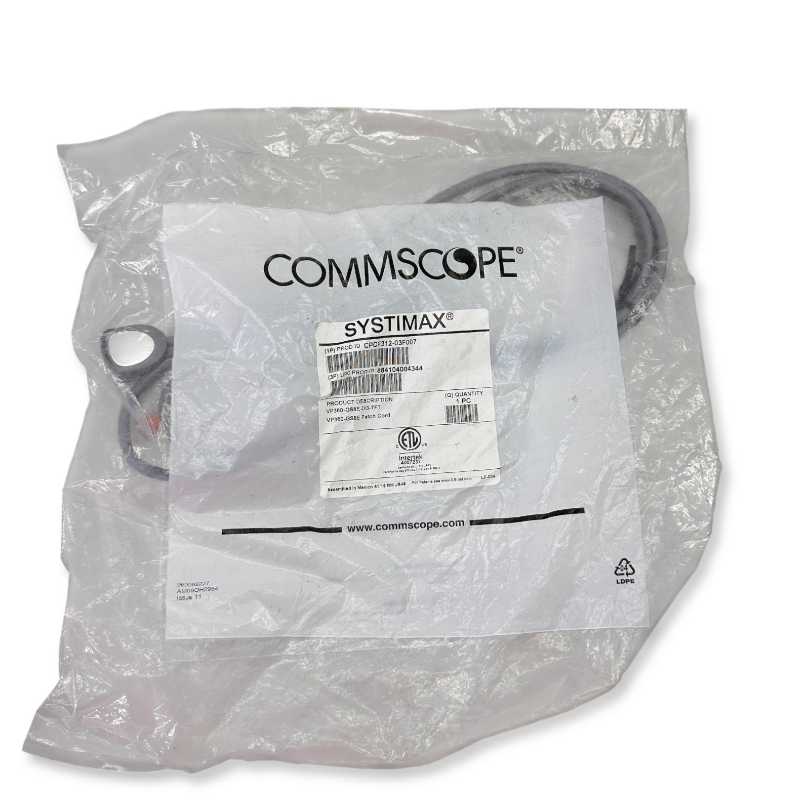 Networking Cable Lot: New CommScope 7ft Patch Cord & Used Kentrox Console Cable