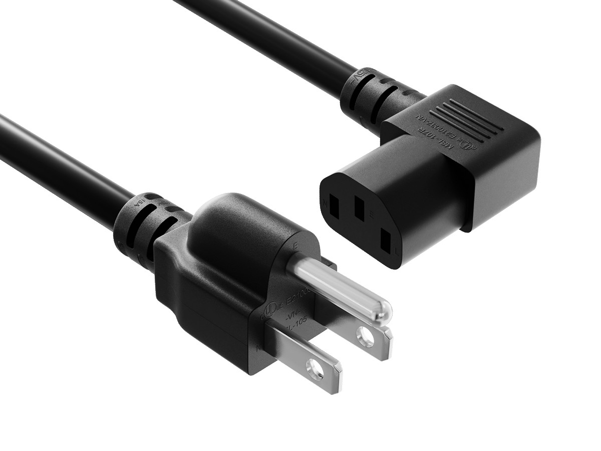 3ft NEMA 5-15P to C13 Right Angle Universal Power Cord, 18 AWG SVT, 10A/125V,...