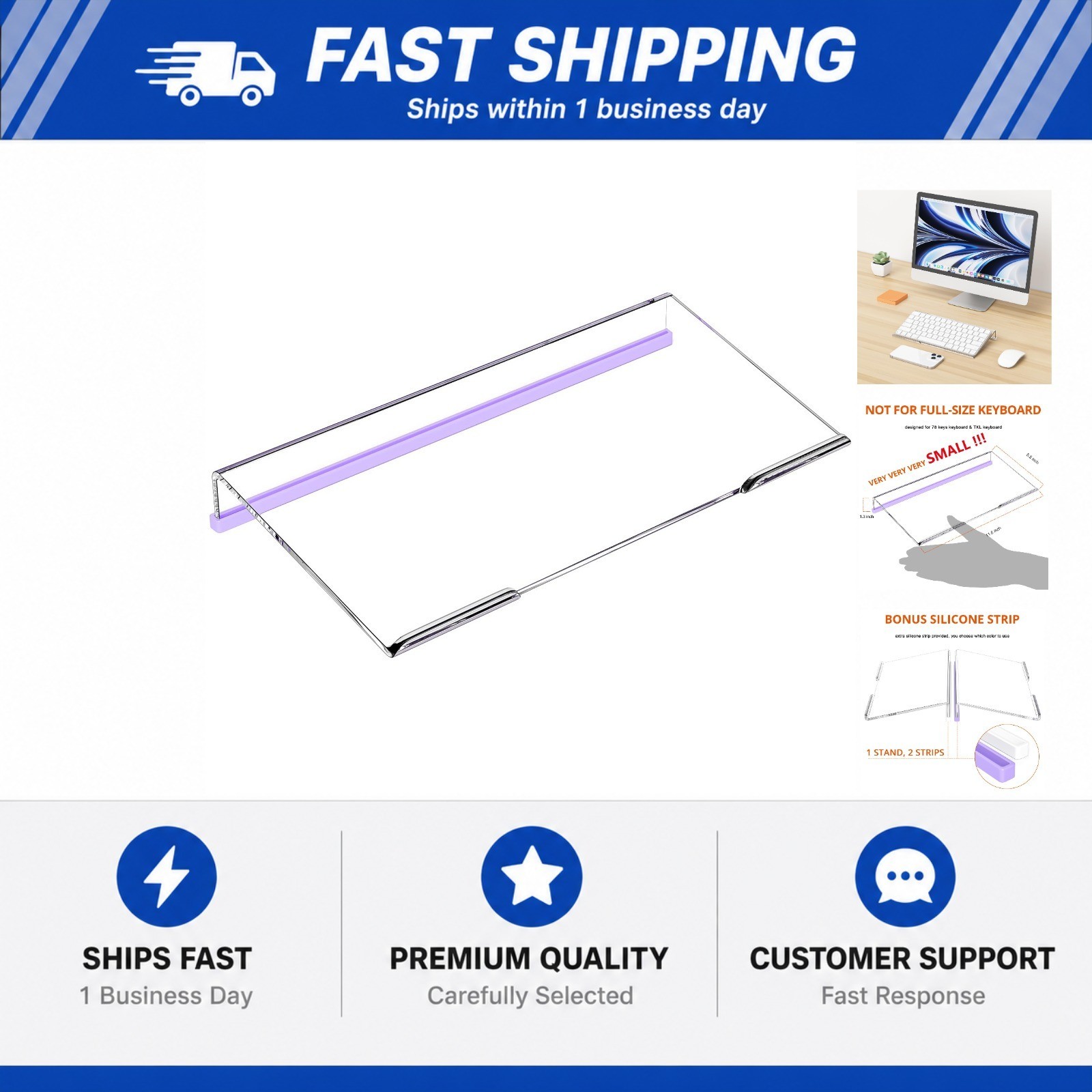 Richboom Computer Keyboard Stand for Desktop, 11.8" Tiny Clear Acrylic Keyboard
