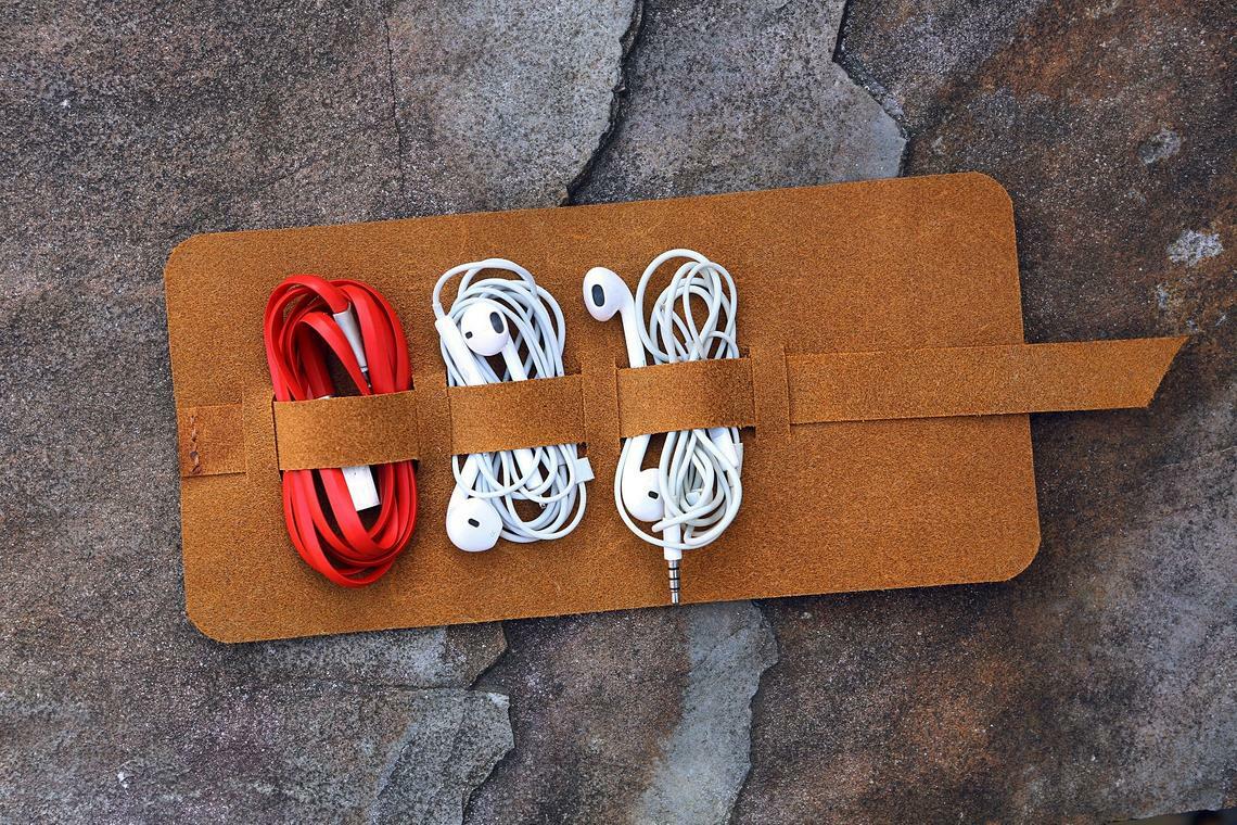 Full grain leather cord wrap Leather cord cable organizer cord roll holder ties
