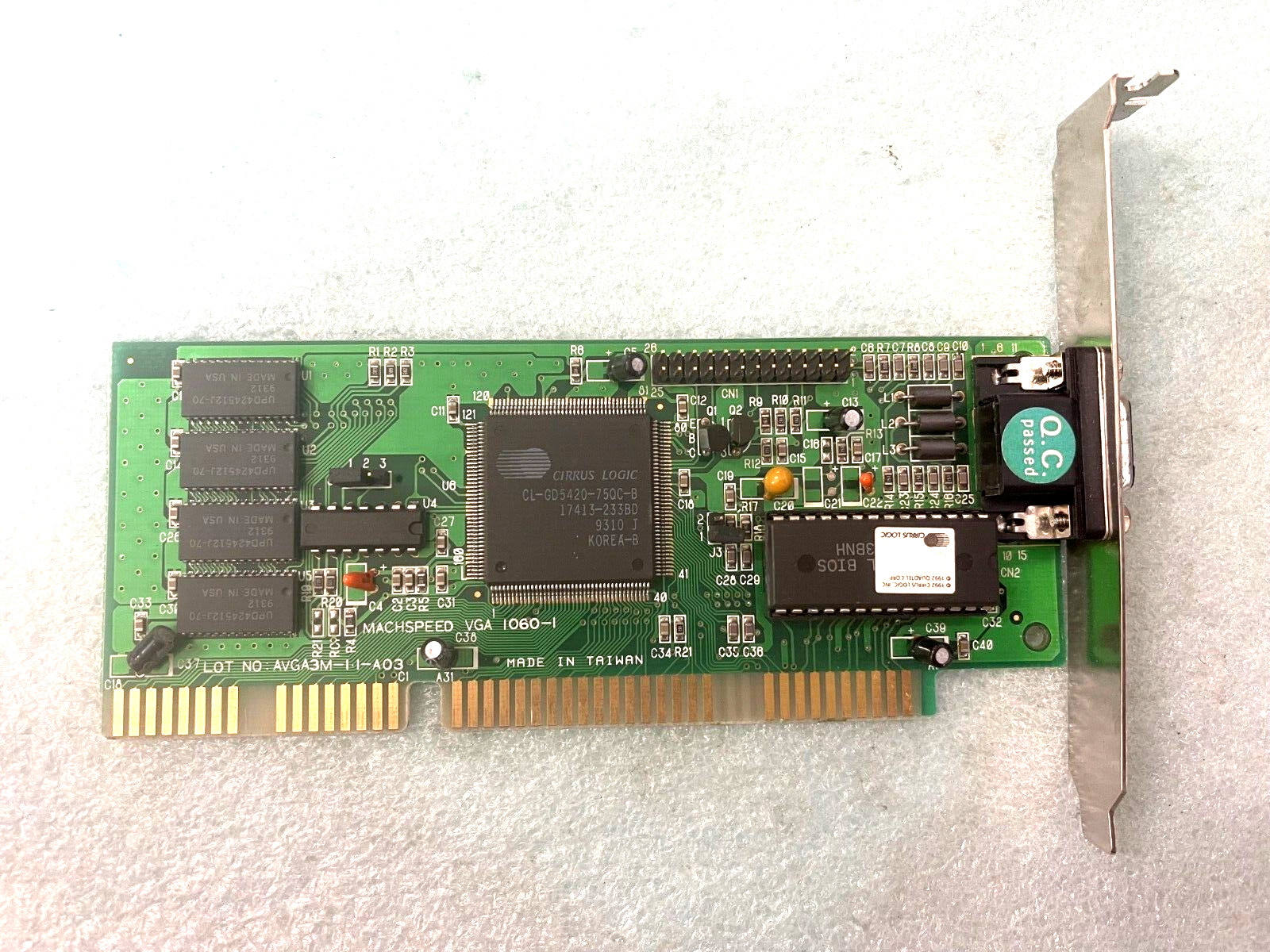 VINTAGE 1993 MACHSPEED CIRRUS LOGIC CL-GD5420-750QC-B 512K ISA VGA CARD MXB36