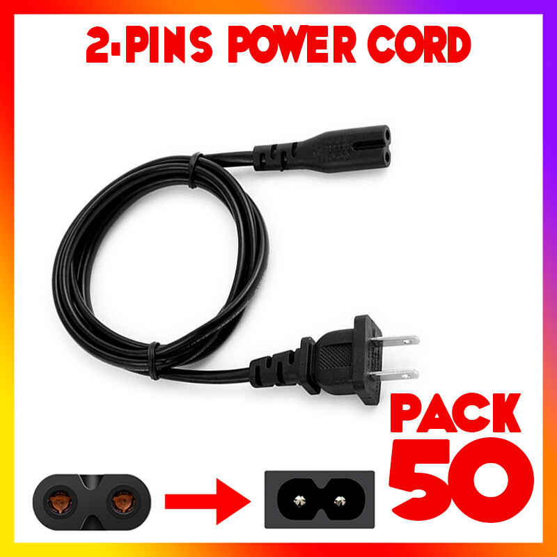 Lot of 50 pack TV Cord Cable for Insignia Sharp JVC Hisense 2 Prong AC Wall Plug