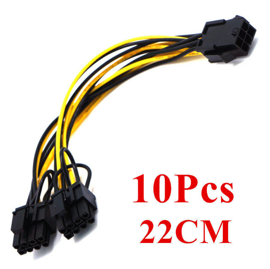 10 x PCI Express 6-pin to Dual 8-Pin (6+2 Pin) GPU Video Card Power Cable 18AWG