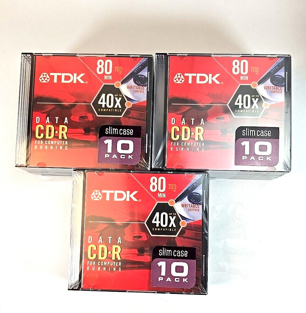 TDK 80 Minute/700MB Data CD-R  Slim Case 10-Pack Lot of 3 New In Packages