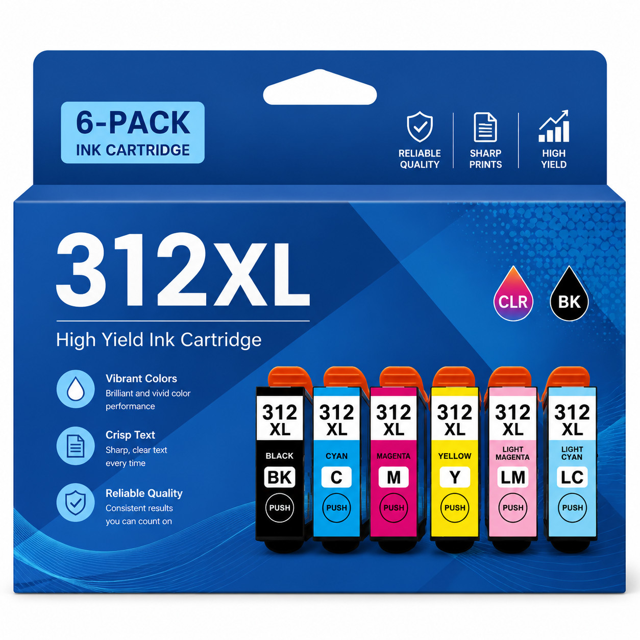 312XL Ink Combo 6Pack (BK/Y/C/M/LM/LC) for Expression XP-1500 XP-8600 XP-8500