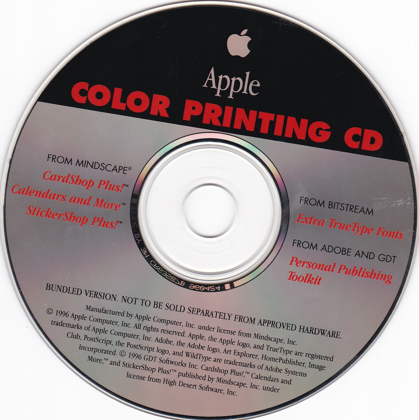 Apple Color Printing CD (PC DISC ONLY) From Mindscape 