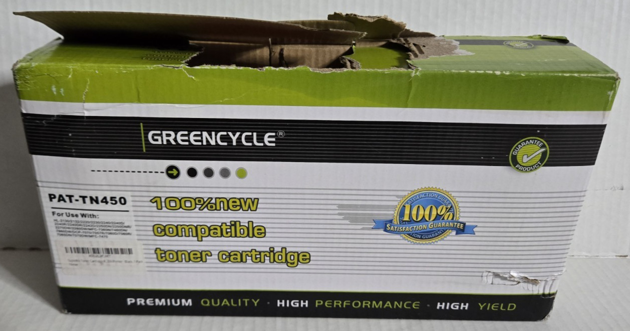 GREENCYCLE TN450 PAT-TN450 DR420 Black Toner Cartridge, NEW Damaged Box