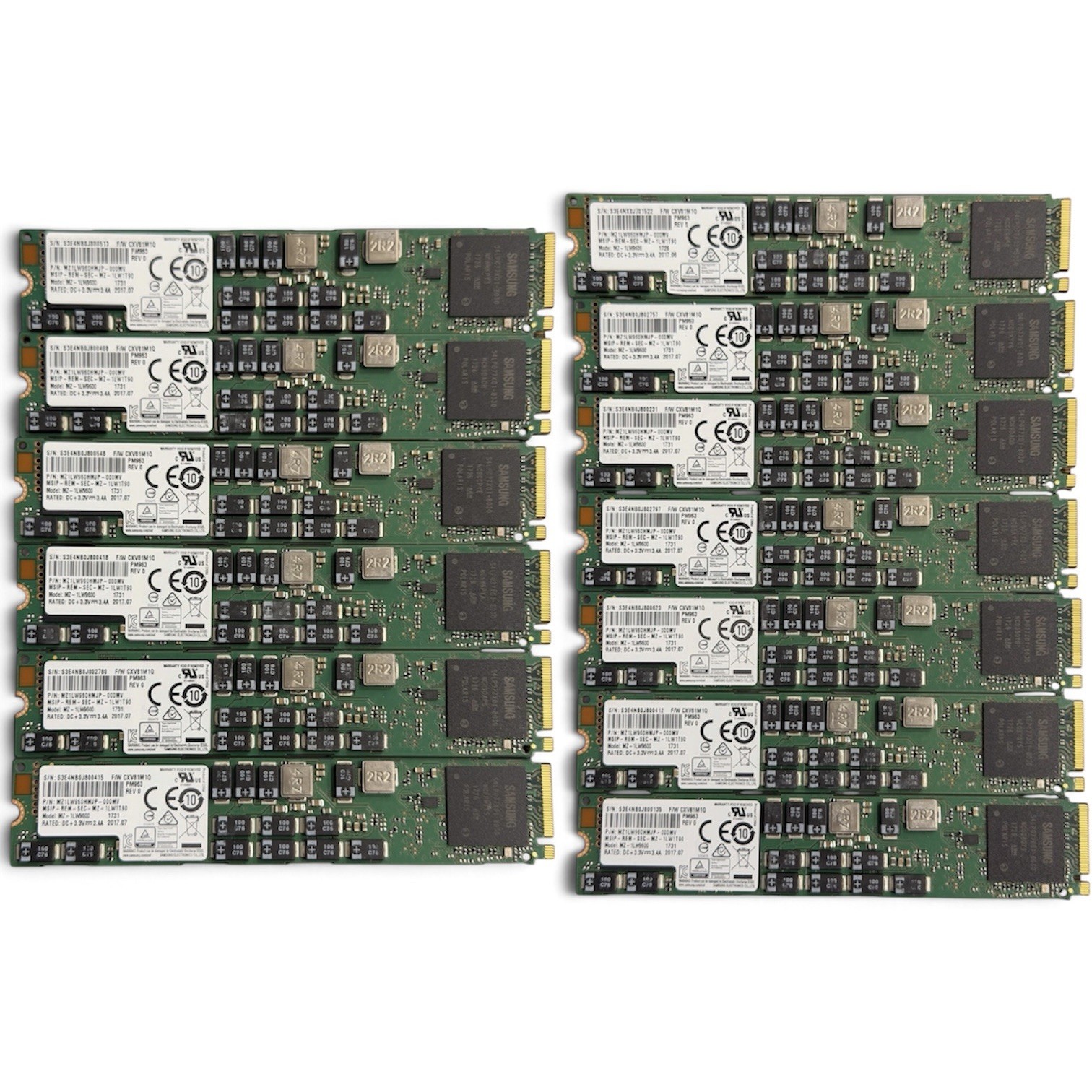 Lot of 13 Samsung PM963 960GB M.2 22110 NVMe PCIe 3.0 x4 SSD MZ1LW960HMJP-000MV