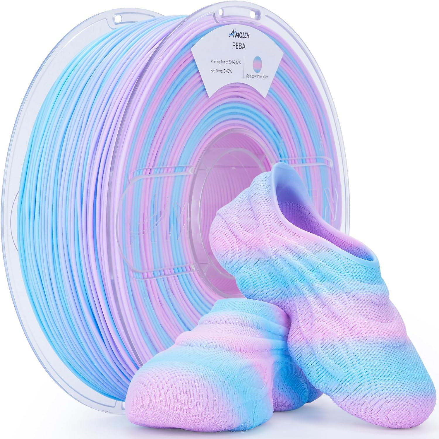 Rebound PEBA 90A Flexible Filament Rainbow, 1.75Mm 3D Printer Filament, 78% Ener