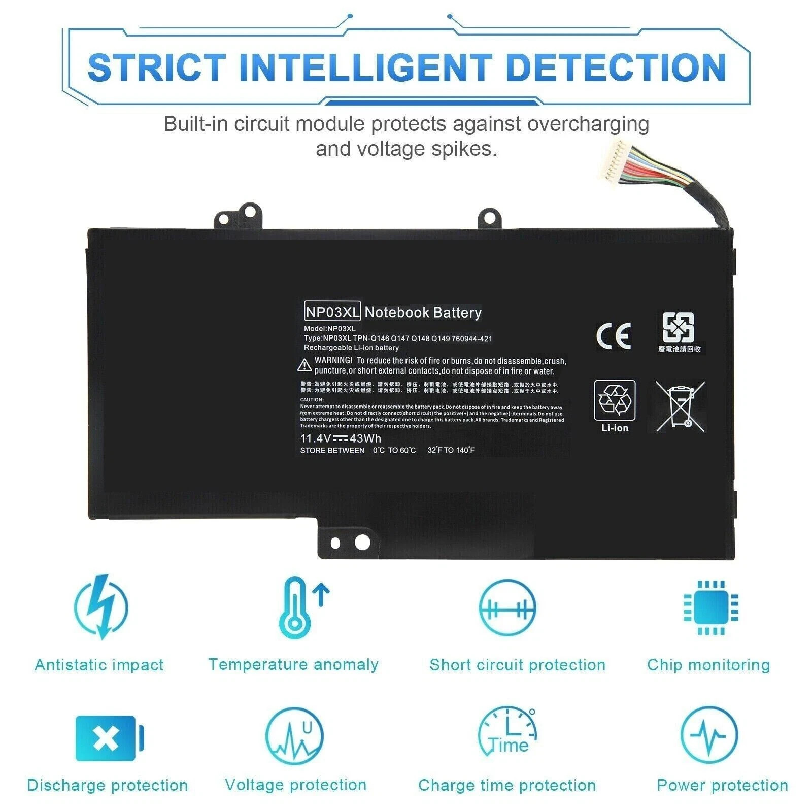NP03XL Laptop Battery for HP Pavilion x360 13-a010dx 13-a110dx Envy 15-u010dx 43
