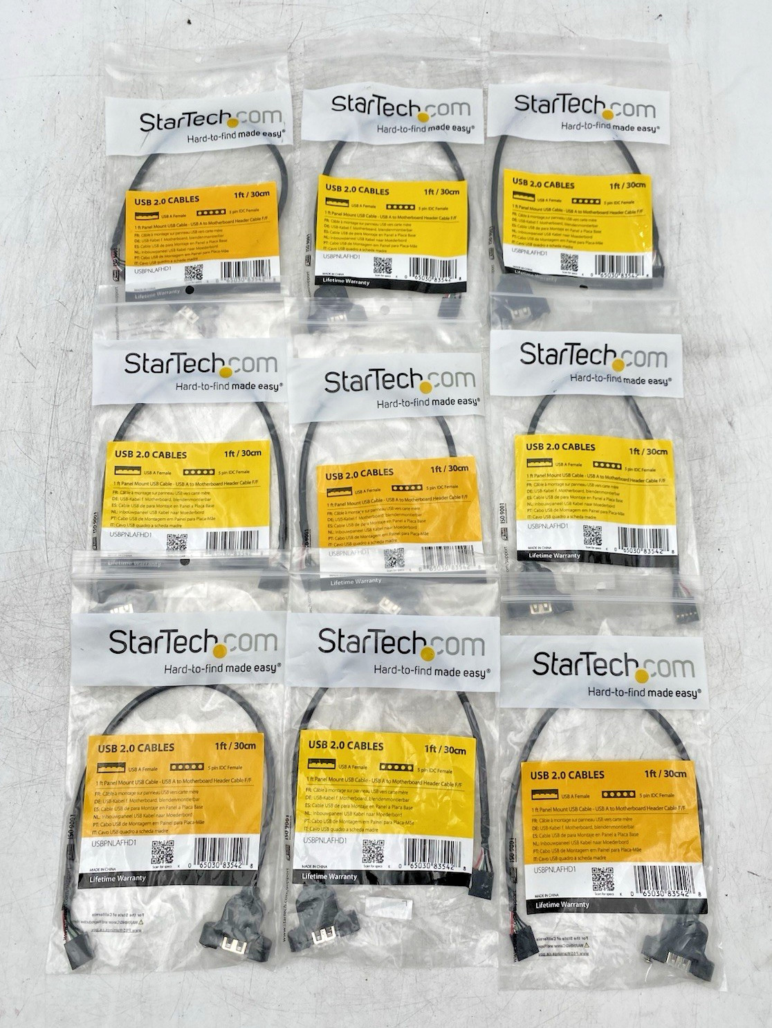 LOT OF 9 PACK- StarTech USBPNLAFHD1- 1 ft Panel Mount USB Cable