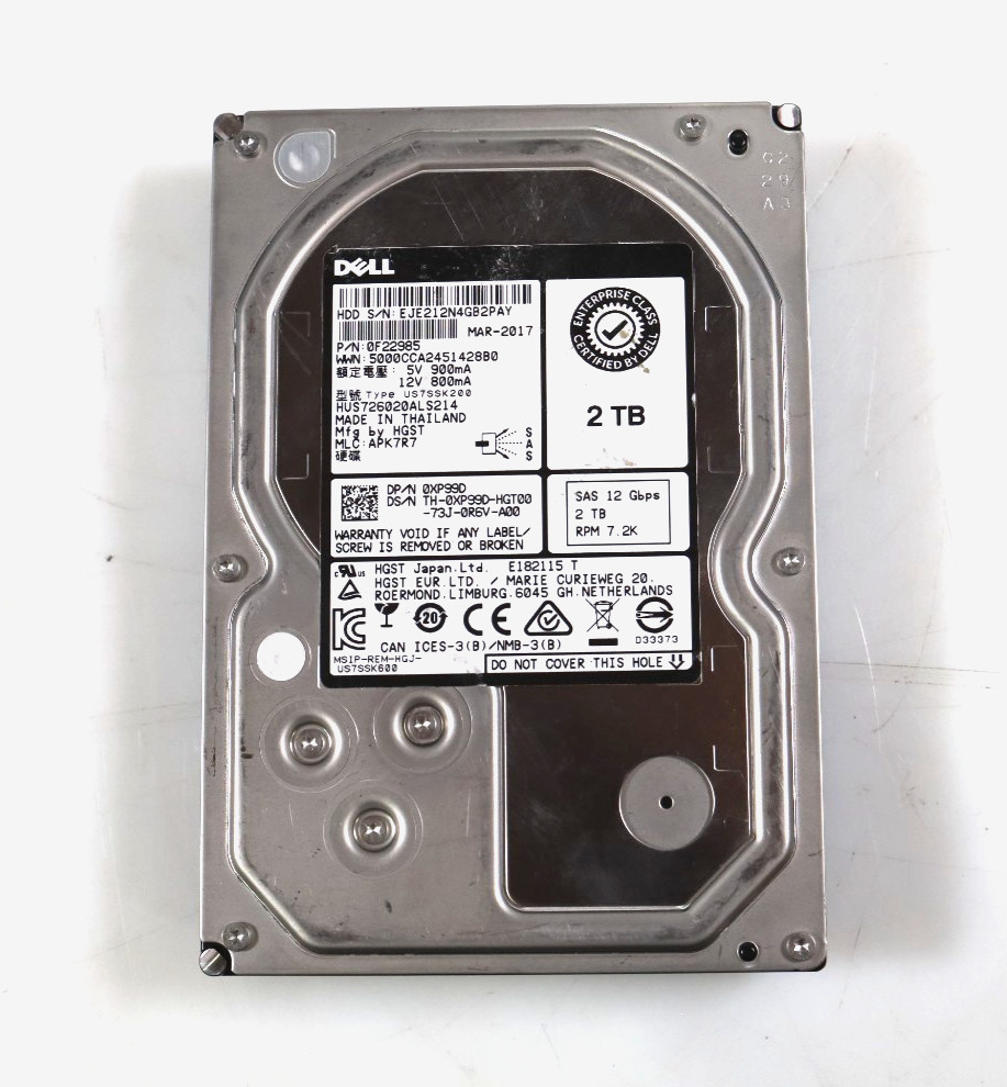 Genuine Dell HGST Ultrastar HUS726020ALS214 2TB 3.5" SAS 12Gb/s 7200RPM HDD