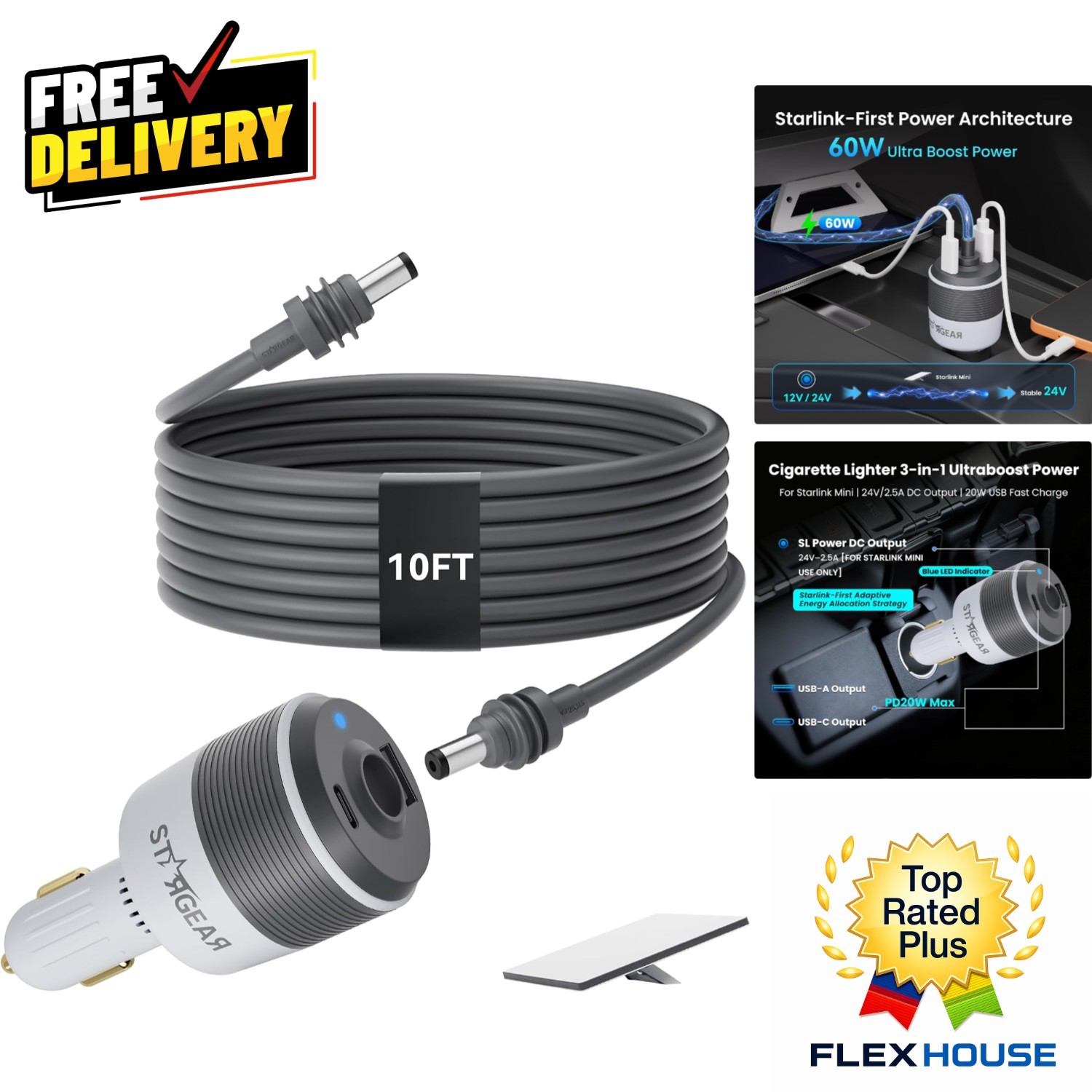 Reliable 12V to 24V Step-Up Converter for Starlink Mini with Dual USB Charging
