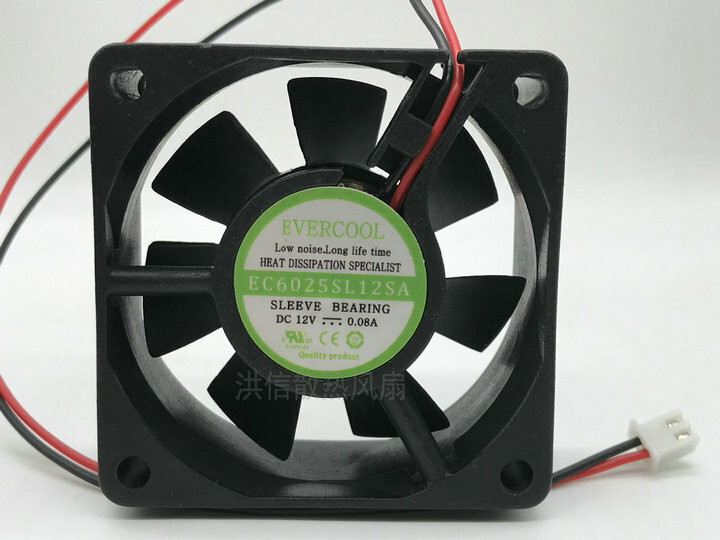 1 PCS EVERCOOL Fan EC6025SL12SA DC12V 0.08A 60*25MM 2 Pin