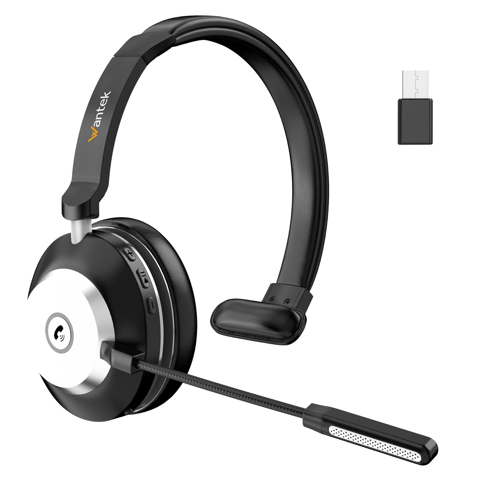 Wantek Bluetooth Headset V5.3 with Microphone for PC, USB Dongle, Charging Base