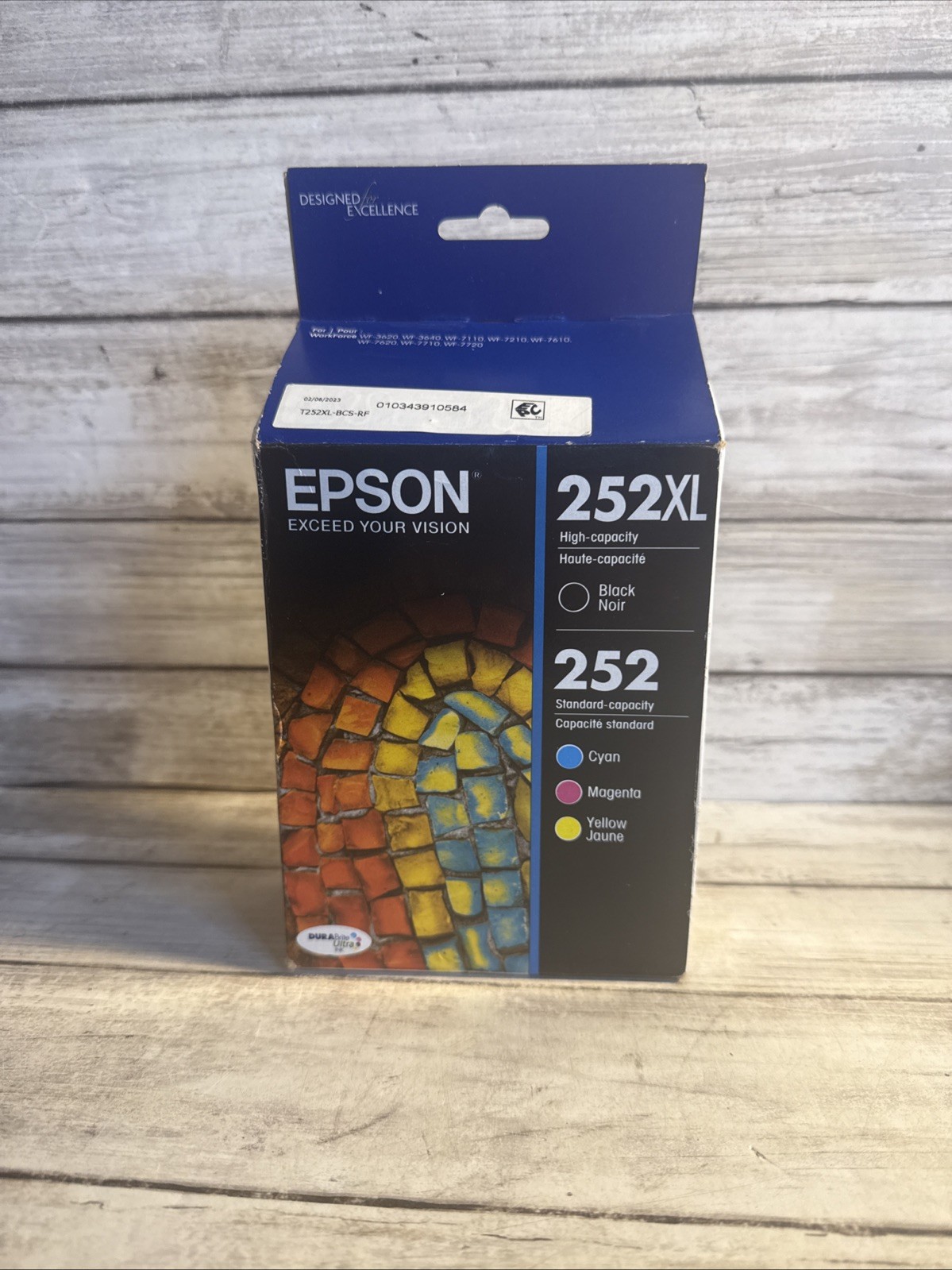 New Genuine Epson 252XL High Capacity Black + Tri-Color Ink Cartridges Exp 11/25
