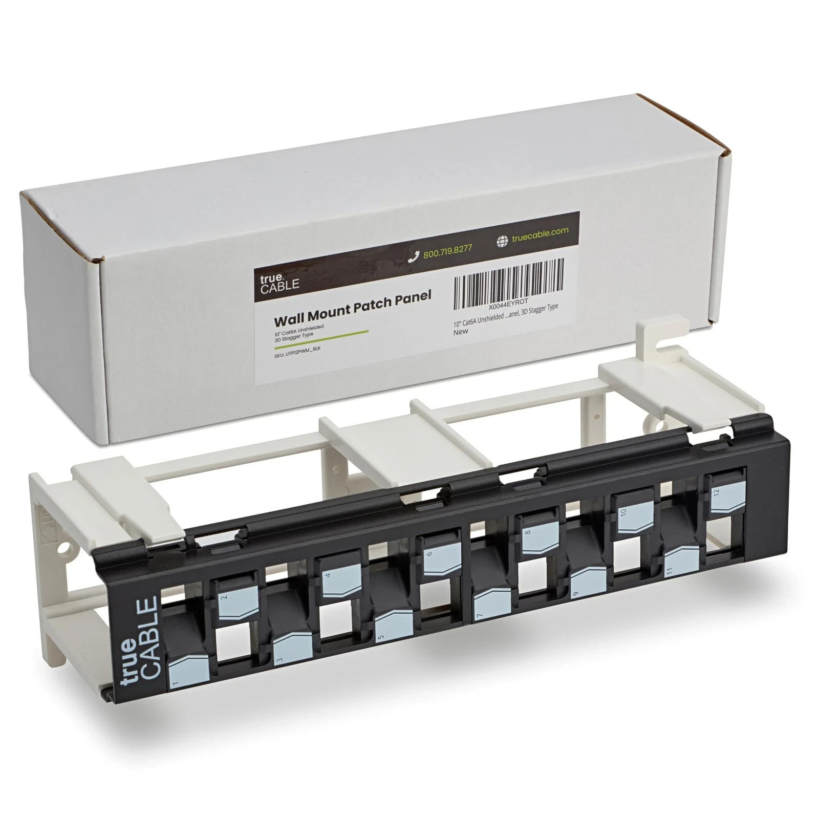 Cat6A Unshielded 12-Port Blank Toolless Modular Keystone Patch Panel, 3-D Sta...