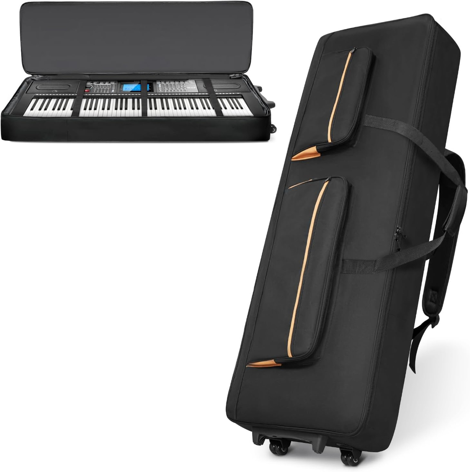 88-Key Keyboard Case with Wheels, 10mm Thick Padded Gig Bag with Adjustable