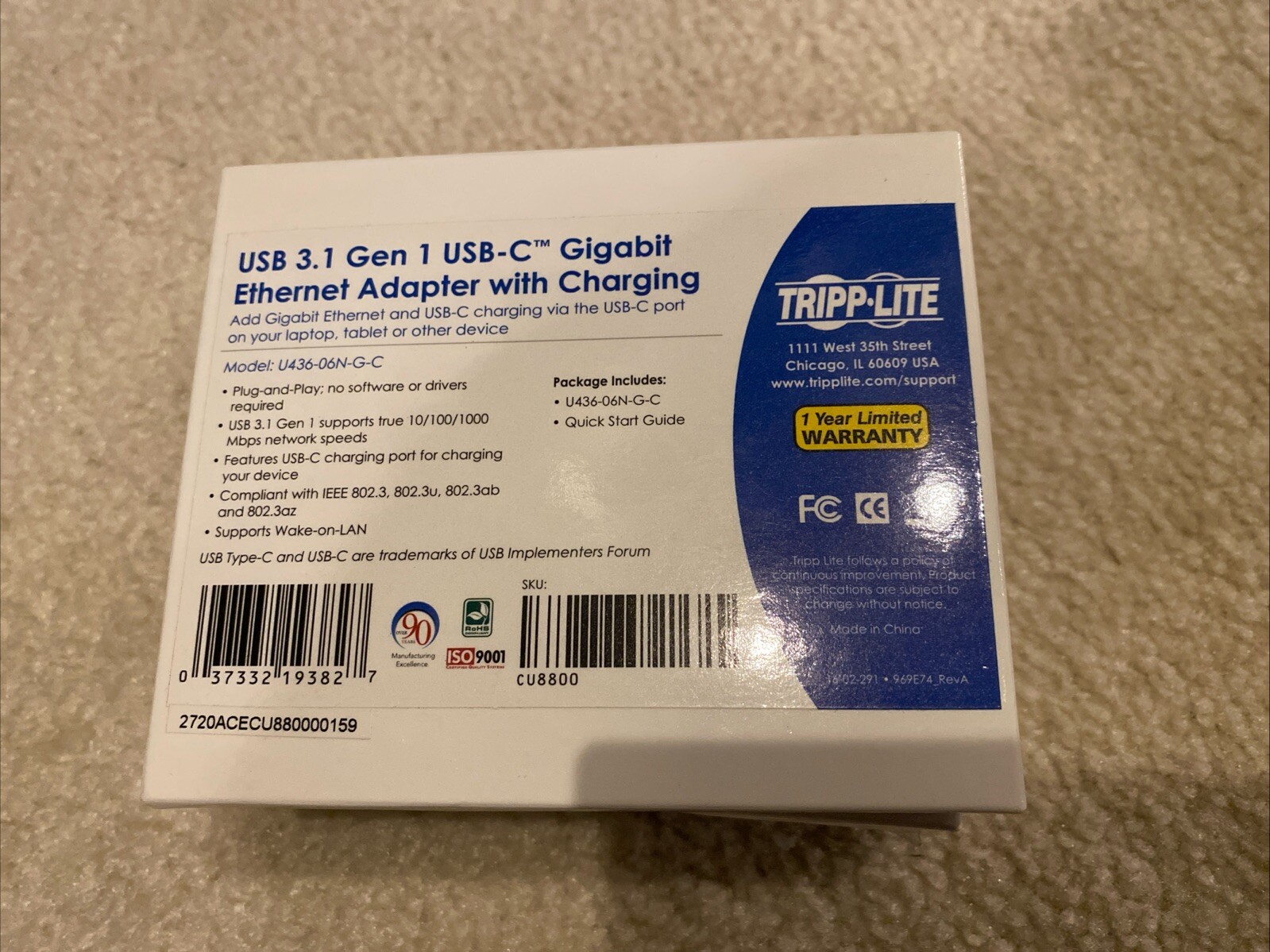NEW SEALED Tripp Lite USB-C to Gigabit Network cable  U436-06N-GB