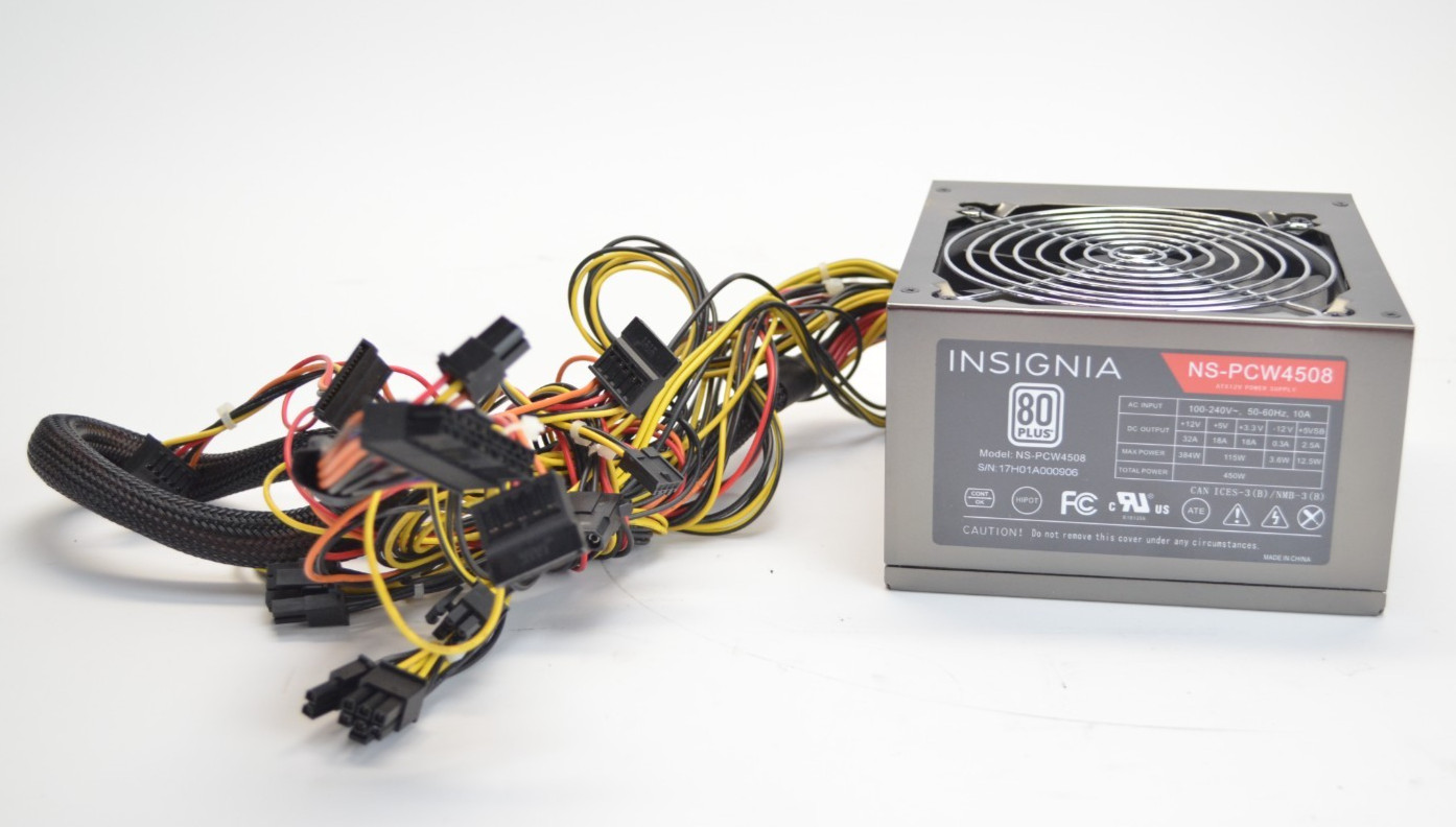 Insignia NS-PCW4508 ATX Power Supply 450W 80 Plus 24 Pin 4 Pin 12V Silver