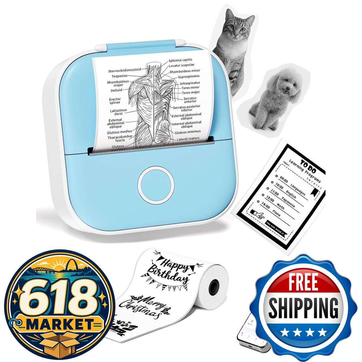 Ponek Mini Sticker Printer - T02 Sticker Maker Machine AI Smart APP T02-BU