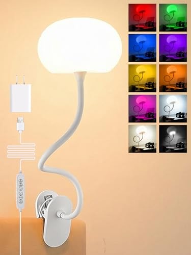 Clip on Light,10 Colors RGB & Warm Cute Desk Lamp with Clamp, 10 White