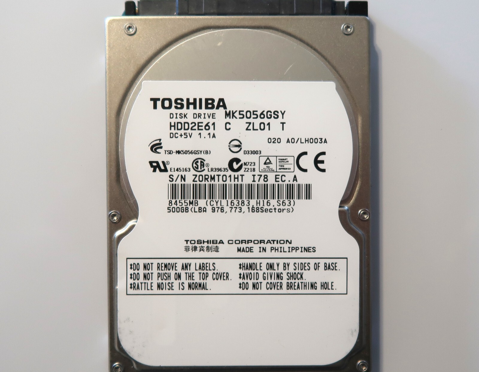 Toshiba MK5056GSY HDD2E61 C ZL01 T 020 A0/LH003A 500gb 2.5" Sata Philippines