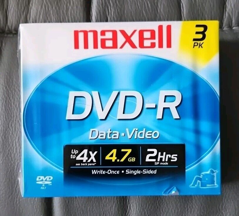 Maxell DVD-R 3-Pack of Disks with Jewel Cases 4.7 GB / 8X Speed 120 min NIP