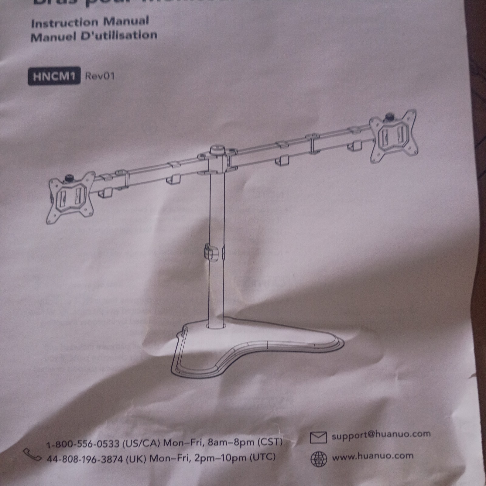 Dual Monitor Stand, Free Standing Height Adjustable Two Arm Monitor Mount