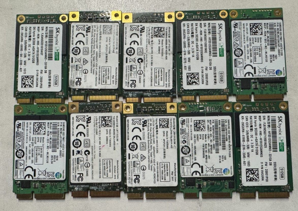 MIXED BRANDS LOT OF 10 512GB mSATA SSD  TESTED